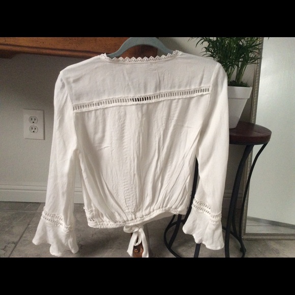 Boho white cropped blouse, shirt, size S - Picture 3 of 4